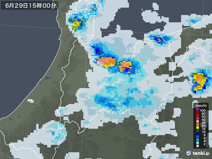 富山県の雨雲レーダー(2021年06月29日)