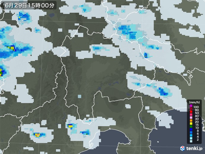 山梨県の雨雲レーダー(2021年06月29日)