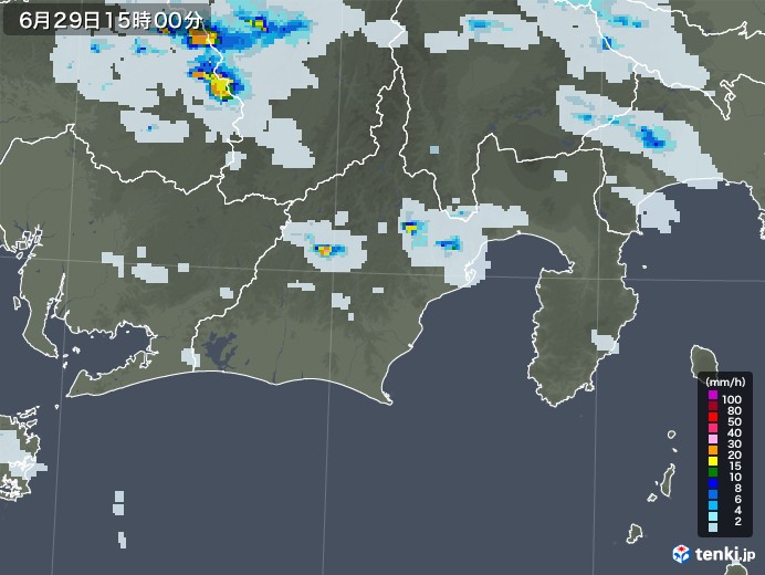 静岡県の雨雲レーダー(2021年06月29日)