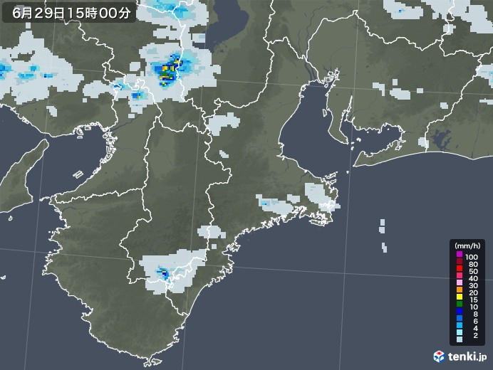 三重県の雨雲レーダー(2021年06月29日)