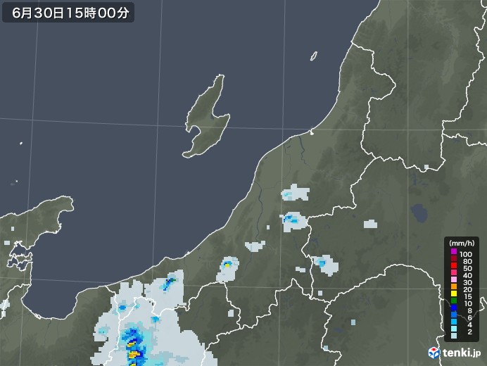 新潟県の雨雲レーダー(2021年06月30日)