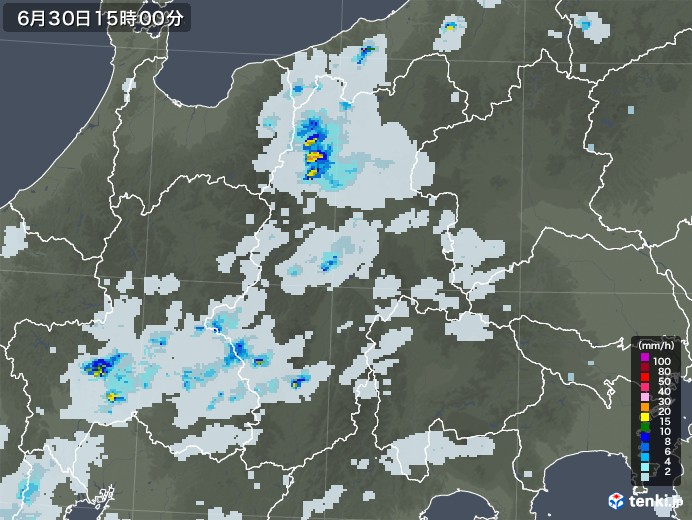 長野県の雨雲レーダー(2021年06月30日)