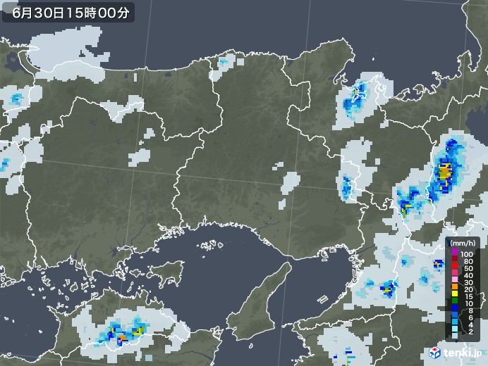 兵庫県の雨雲レーダー(2021年06月30日)