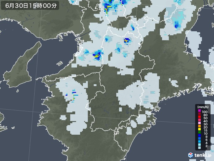 奈良県の雨雲レーダー(2021年06月30日)