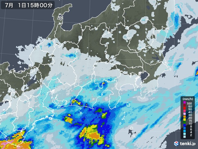 関東・甲信地方の雨雲レーダー(2021年07月01日)