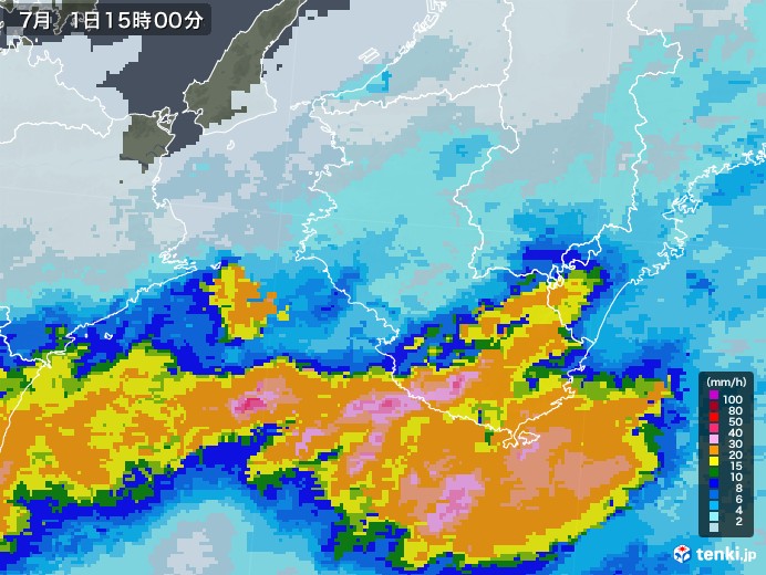 和歌山県の雨雲レーダー(2021年07月01日)