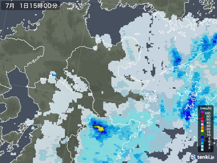 大分県の雨雲レーダー(2021年07月01日)