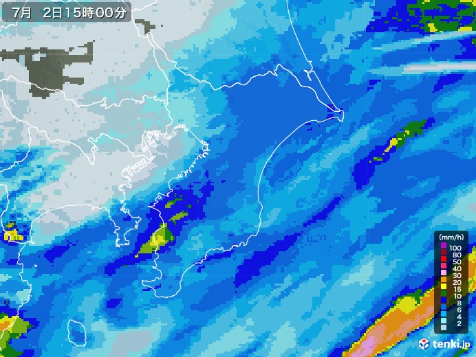 千葉県の雨雲レーダー(2021年07月02日)