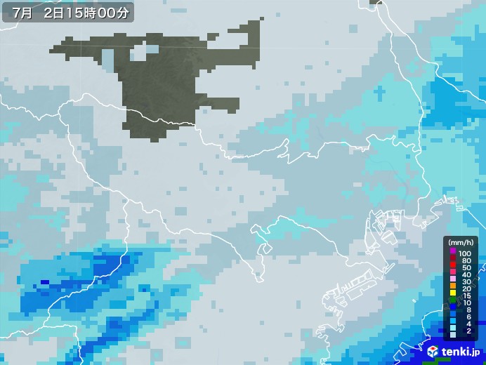 東京都の雨雲レーダー(2021年07月02日)