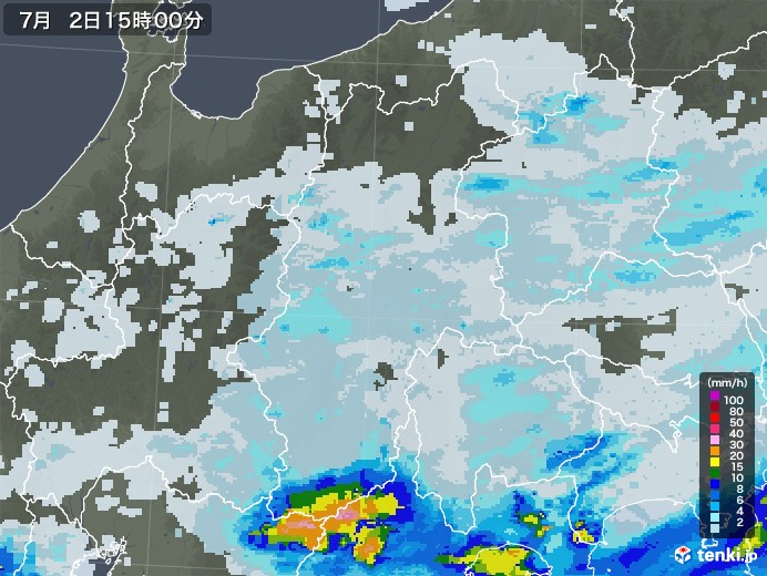 長野県の雨雲レーダー(2021年07月02日)