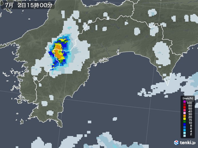 高知県の雨雲レーダー(2021年07月02日)