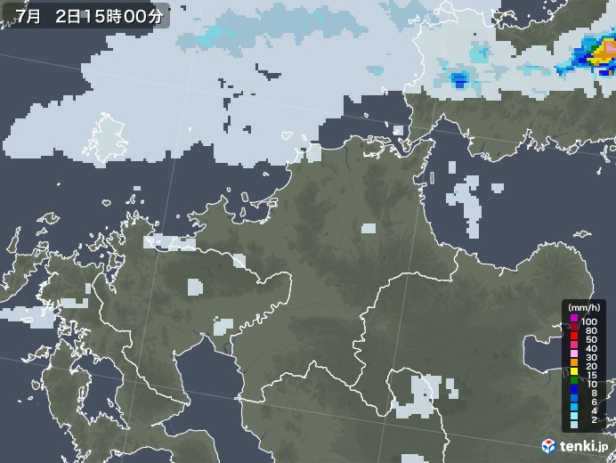 福岡県の雨雲レーダー(2021年07月02日)