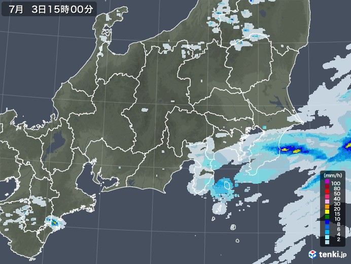 関東・甲信地方の雨雲レーダー(2021年07月03日)