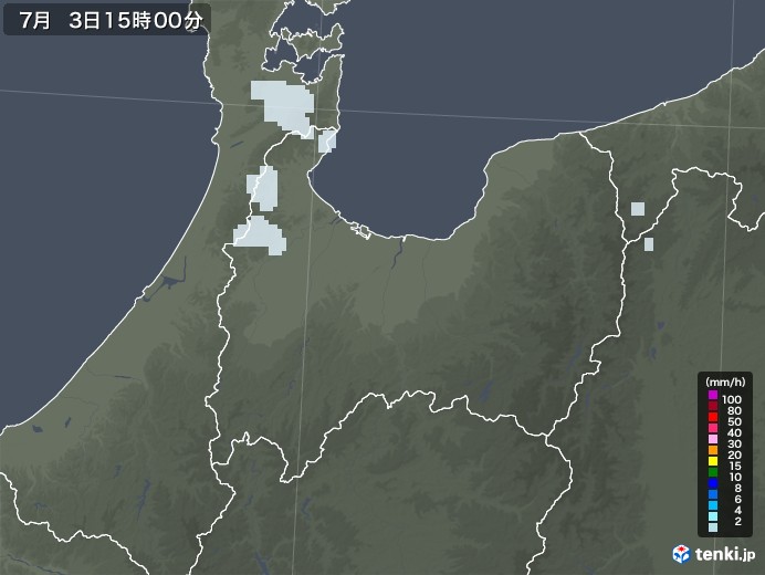 富山県の雨雲レーダー(2021年07月03日)