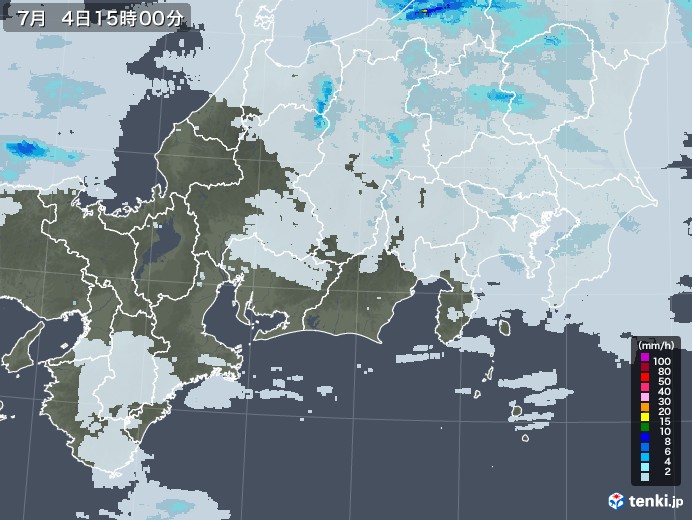 東海地方の雨雲レーダー(2021年07月04日)