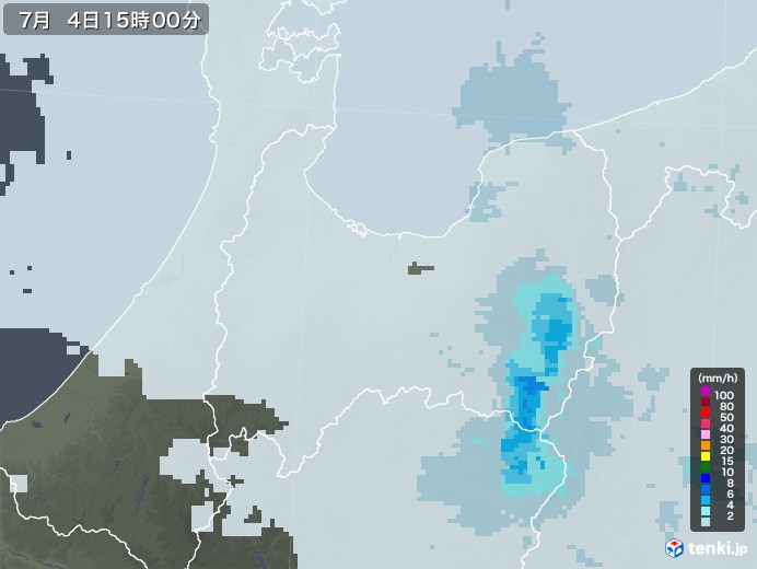 富山県の雨雲レーダー(2021年07月04日)