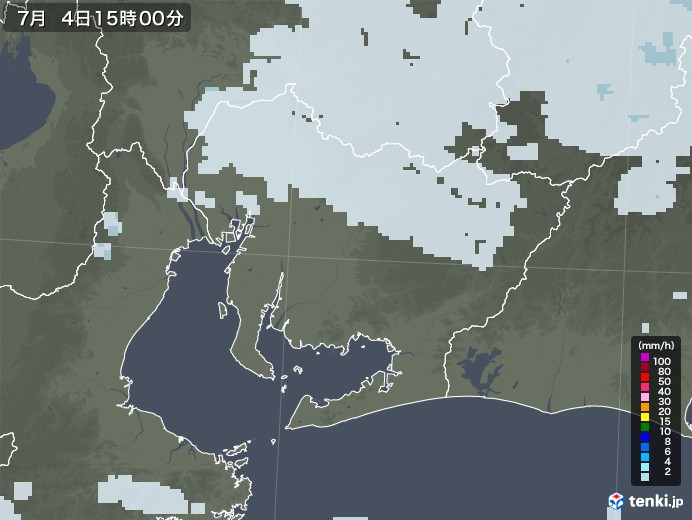 愛知県の雨雲レーダー(2021年07月04日)