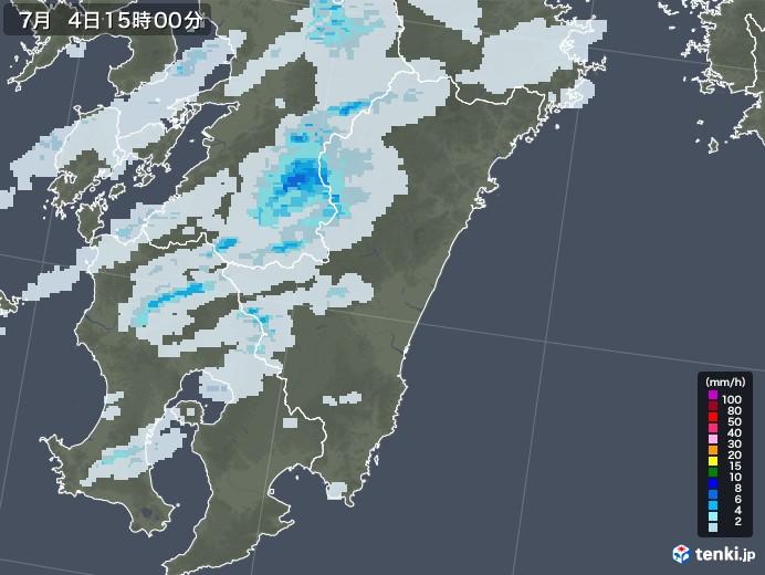 宮崎県の雨雲レーダー(2021年07月04日)