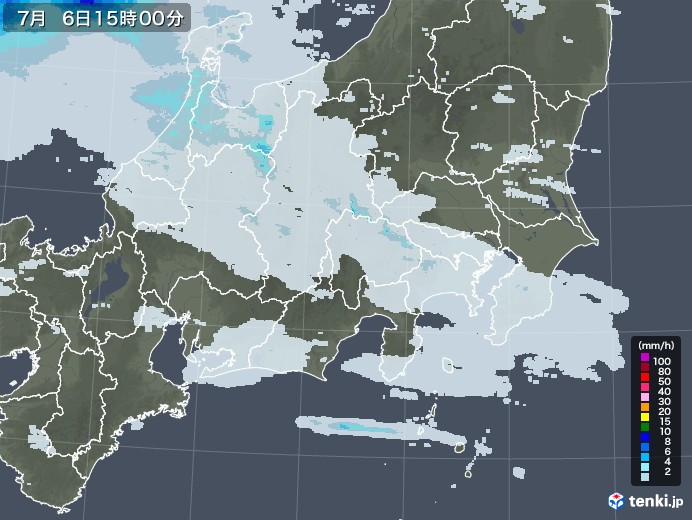 関東・甲信地方の雨雲レーダー(2021年07月06日)