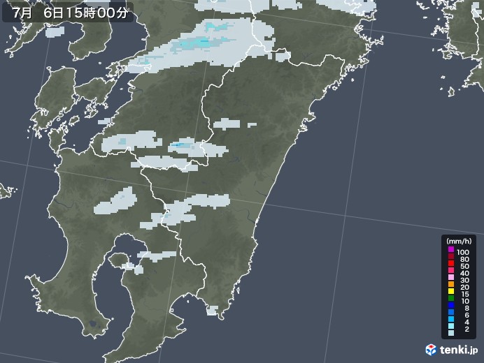 宮崎県の雨雲レーダー(2021年07月06日)