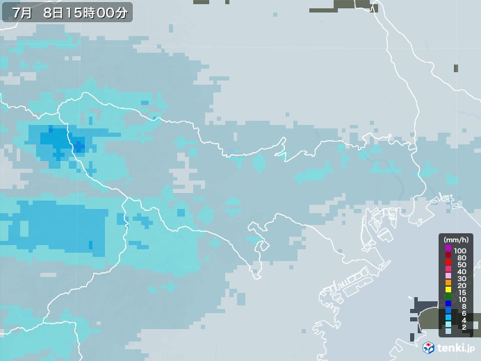 東京都の雨雲レーダー(2021年07月08日)