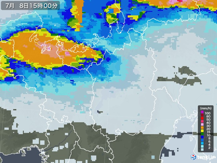 滋賀県の雨雲レーダー(2021年07月08日)