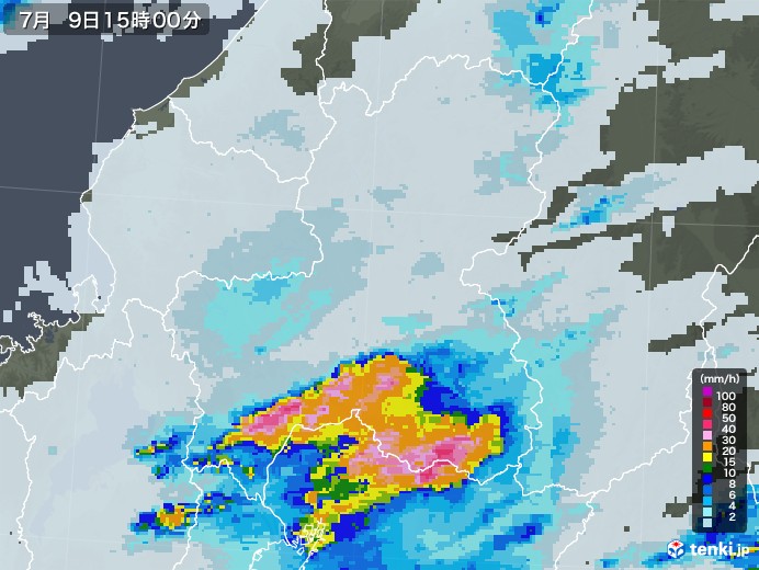 岐阜県の雨雲レーダー(2021年07月09日)