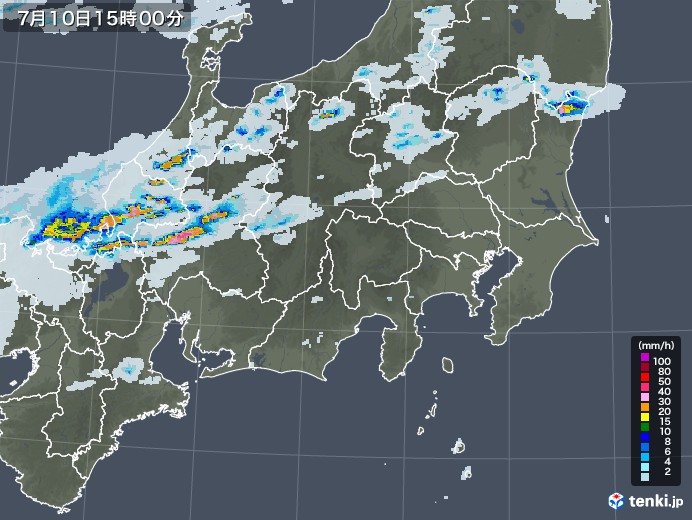 関東・甲信地方の雨雲レーダー(2021年07月10日)