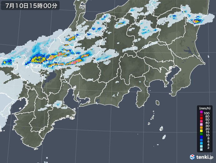 東海地方の雨雲レーダー(2021年07月10日)