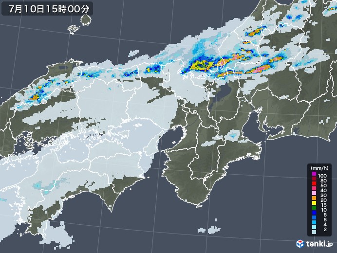 近畿地方の雨雲レーダー(2021年07月10日)
