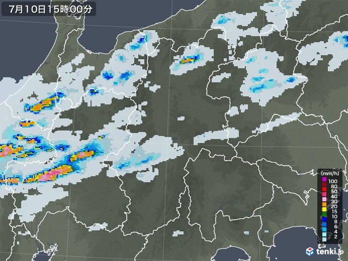 長野県の雨雲レーダー(2021年07月10日)