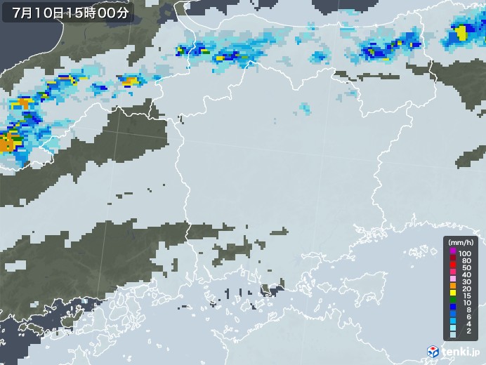 岡山県の雨雲レーダー(2021年07月10日)