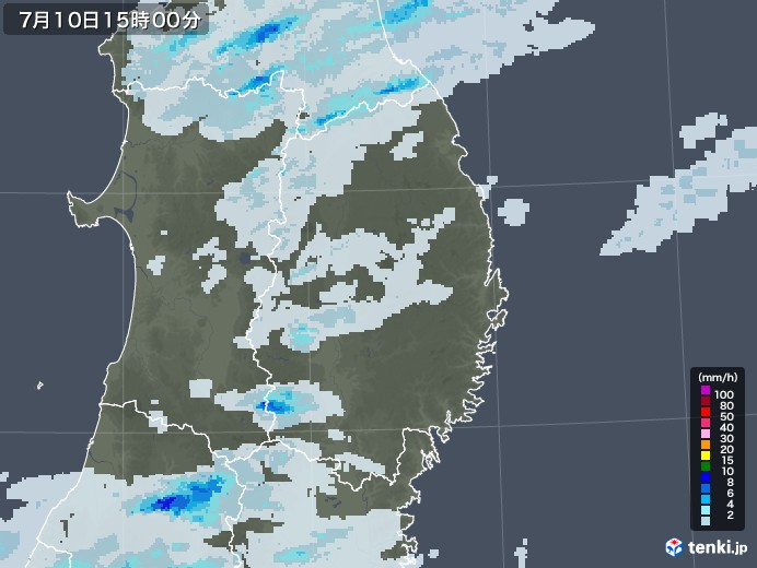 岩手県の雨雲レーダー(2021年07月10日)