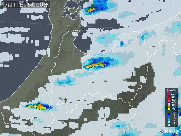 富山県の雨雲レーダー(2021年07月11日)