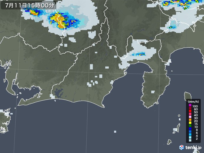 静岡県の雨雲レーダー(2021年07月11日)