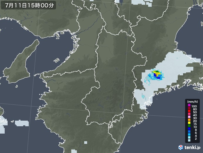 奈良県の雨雲レーダー(2021年07月11日)