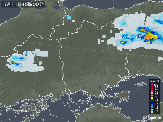 岡山県の雨雲レーダー(2021年07月11日)
