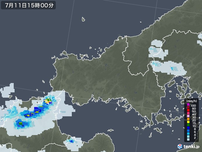 山口県の雨雲レーダー(2021年07月11日)