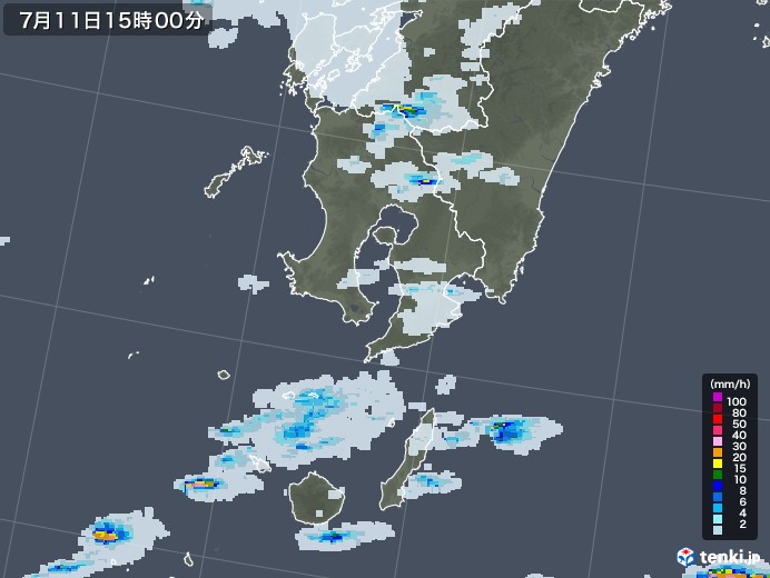 鹿児島県の雨雲レーダー(2021年07月11日)