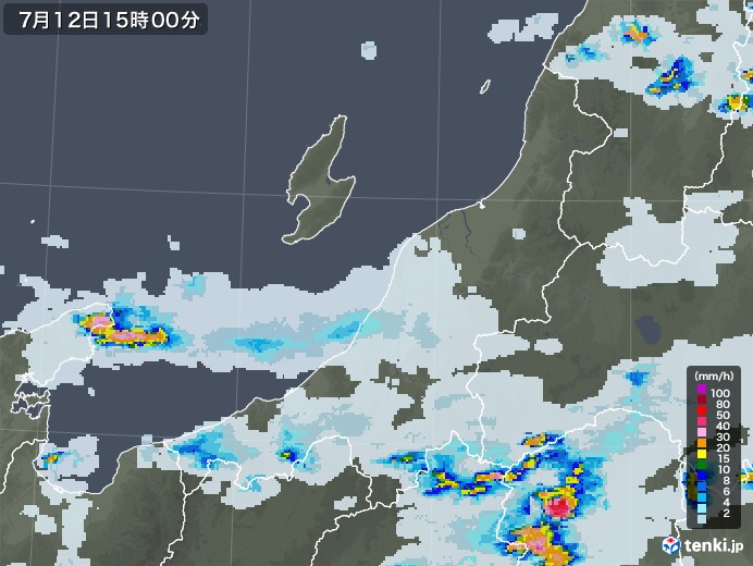 新潟県の雨雲レーダー(2021年07月12日)