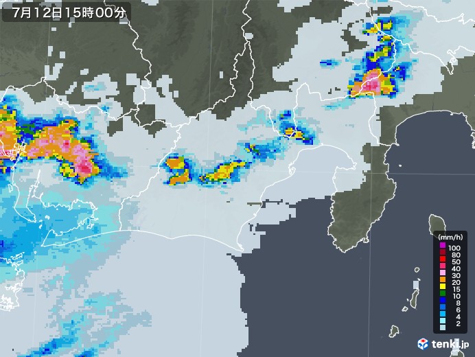 静岡県の雨雲レーダー(2021年07月12日)