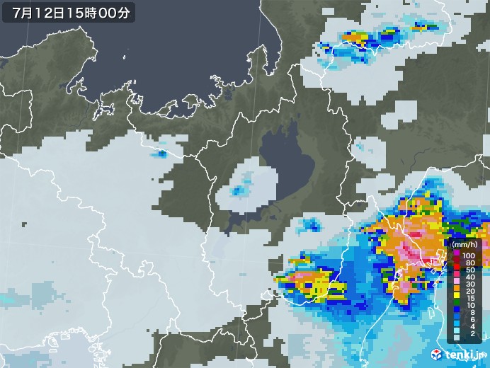 滋賀県の雨雲レーダー(2021年07月12日)