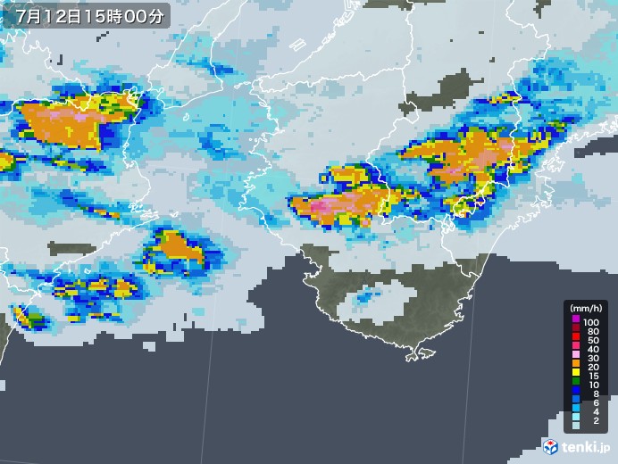 和歌山県の雨雲レーダー(2021年07月12日)