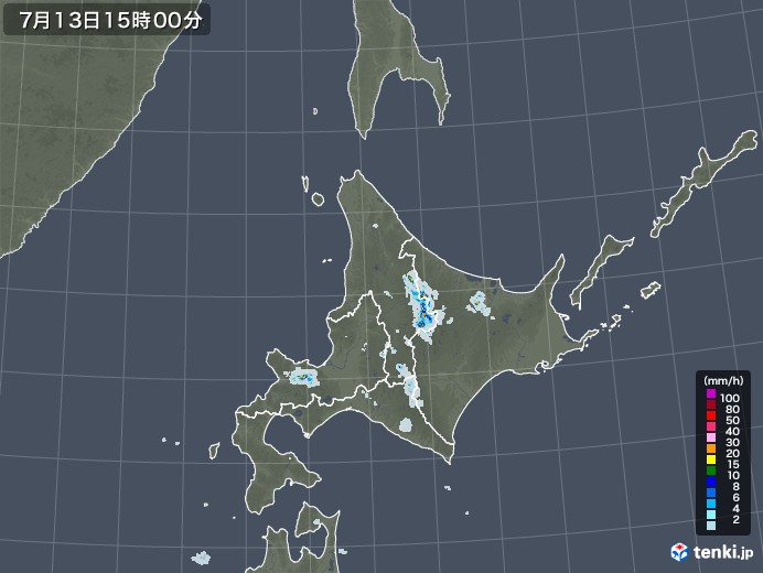 北海道地方の雨雲レーダー(2021年07月13日)