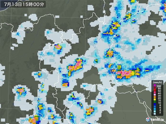 群馬県の雨雲レーダー(2021年07月13日)