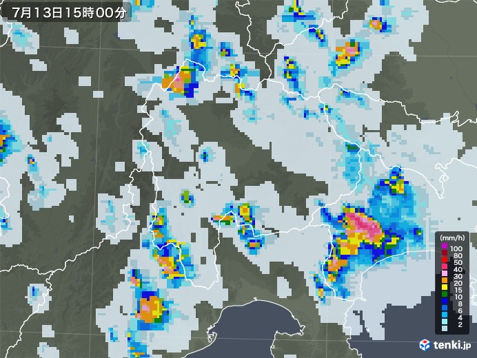 山梨県の雨雲レーダー(2021年07月13日)