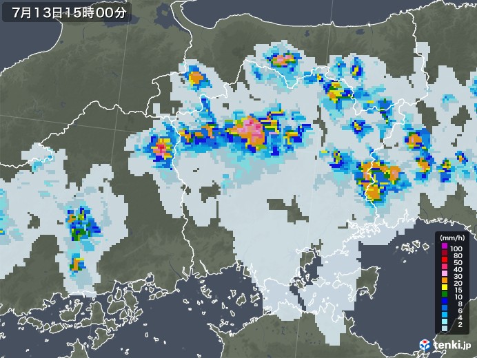 岡山県の雨雲レーダー(2021年07月13日)