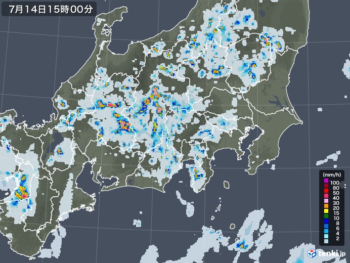 関東・甲信地方の雨雲レーダー(2021年07月14日)