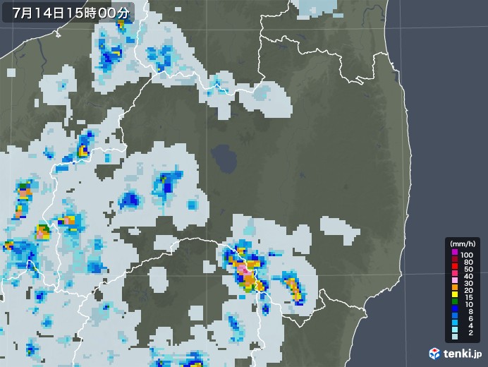 福島県の雨雲レーダー(2021年07月14日)