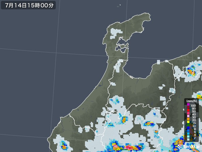 石川県の雨雲レーダー(2021年07月14日)
